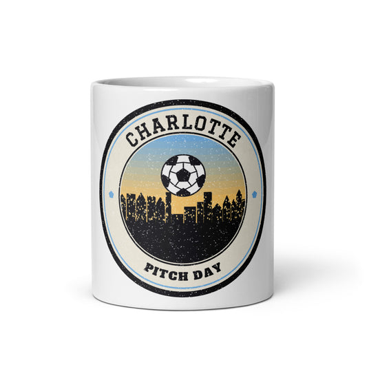Charlotte Pitch Day Mug in white, front