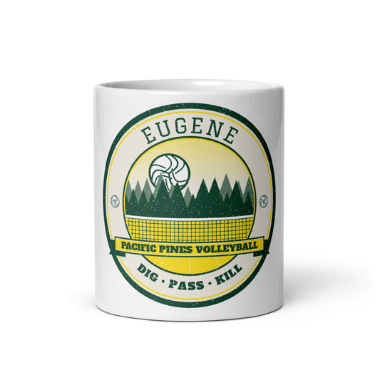 Eugene Pacific Pines Volleyball Mug in white, front