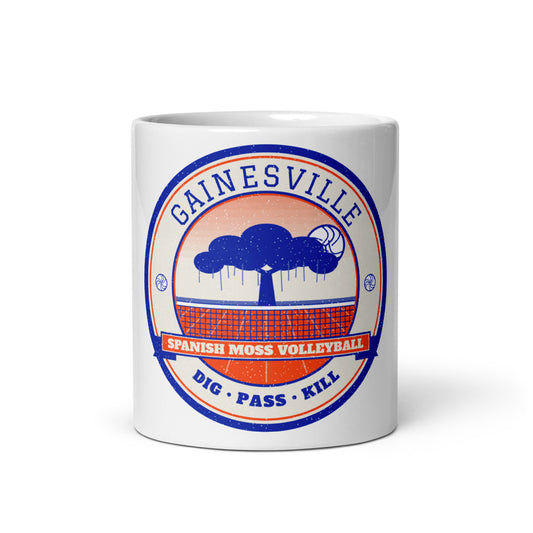 Gainesville Spanish Moss Volleyball Mug in white, front