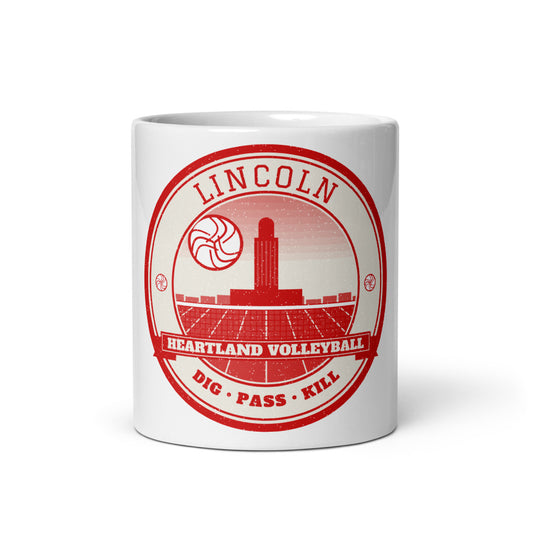 Lincoln Heartland Volleyball Mug in white, front