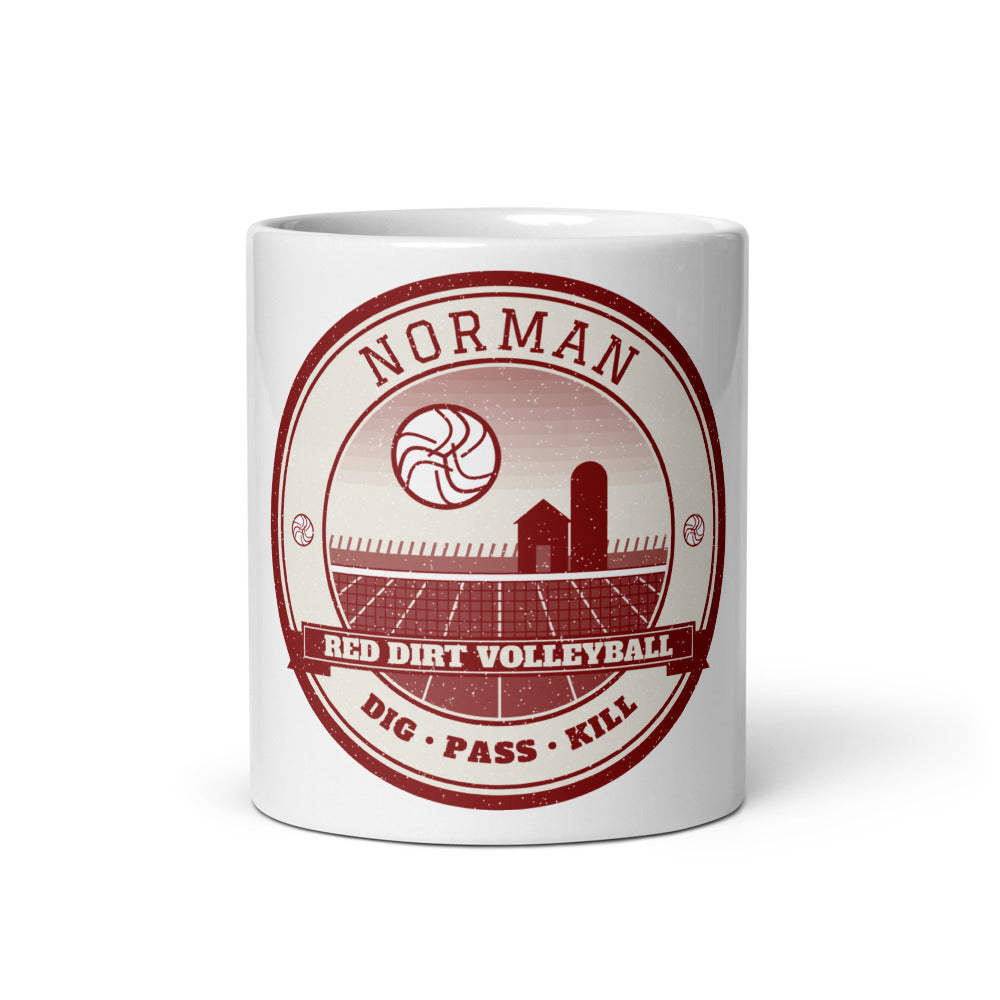 Norman Red Dirt Volleyball Mug in white, front