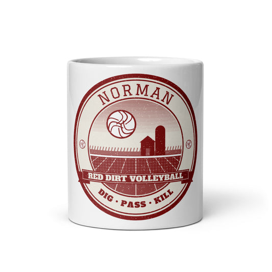 Norman Red Dirt Volleyball Mug in white, front