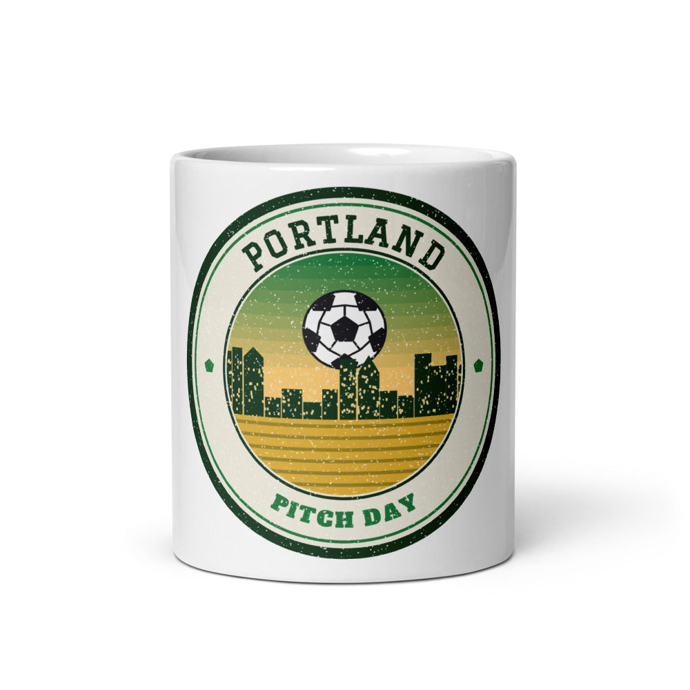 Portland Pitch Day Mug in white, front