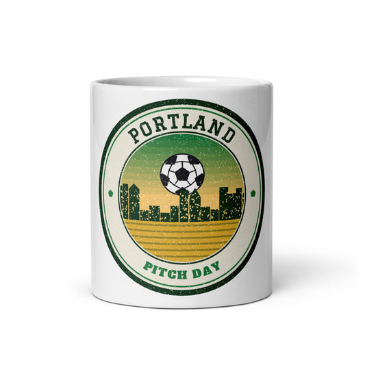 Portland Pitch Day Mug in white, front