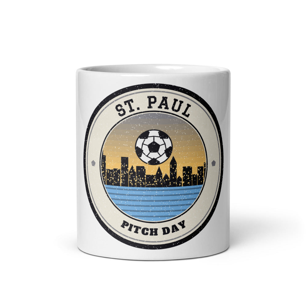 St. Paul Pitch Day Mug in white, front