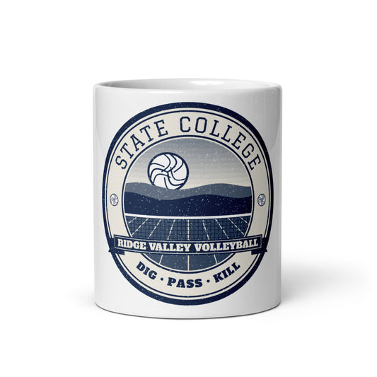 State College Ridge Valley Volleyball Mug in white, front