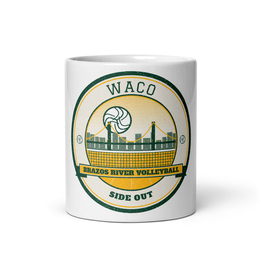 Waco Brazos River Volleyball Mug in white, front