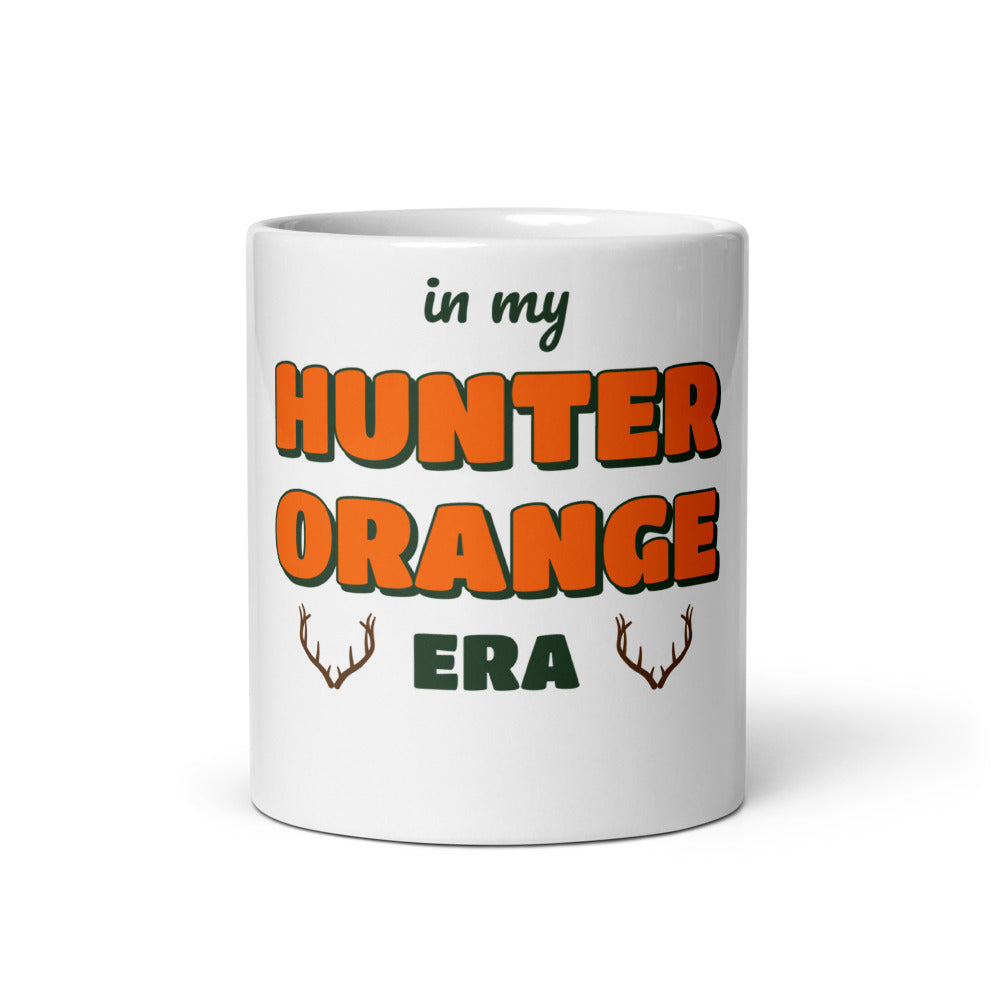 In My Hunter Orange Era Mug, white ceramic mug with the design printed, front view
