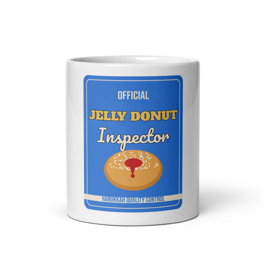 Jelly Donut Inspector Mug, white ceramic mug with the design printed, front view