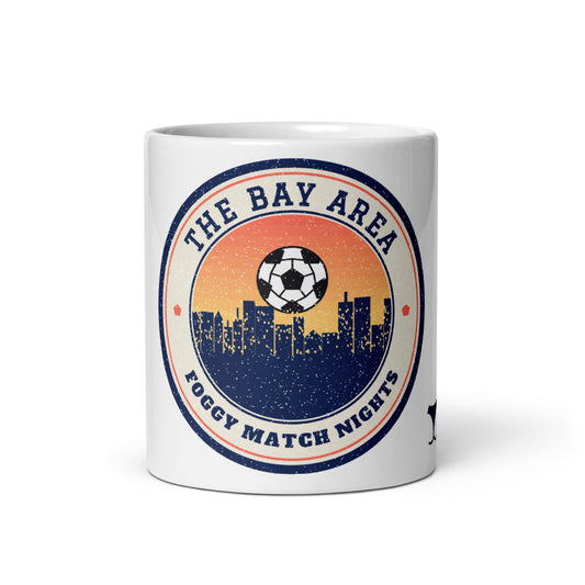 Bay Area Foggy Match Nights Mug, white ceramic mug with the design printed, front view