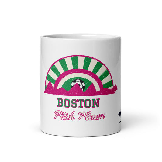 Boston Pitch Please Mug, white ceramic mug with the design printed, front view