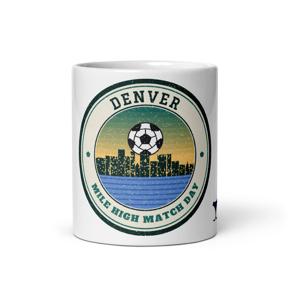 Denver Mile High Match Day Mug, white ceramic mug with the design printed, front view
