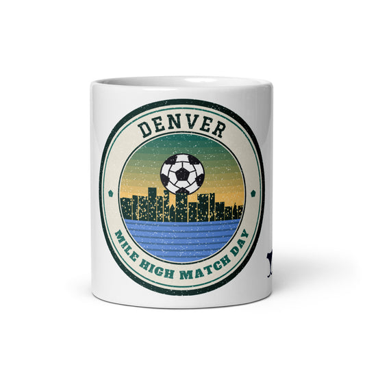 Denver Mile High Match Day Mug, white ceramic mug with the design printed, front view