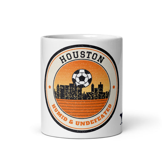Houston Humid & Undefeated Mug, white ceramic mug with the design printed, front view
