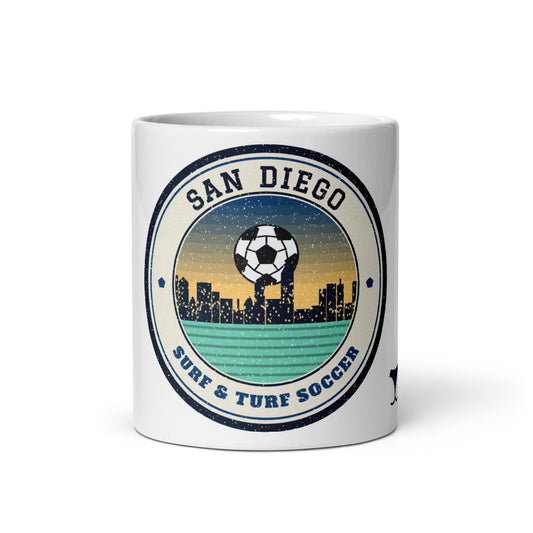 San Diego Surf & Turf Soccer Mug, white ceramic mug with the design printed, front view