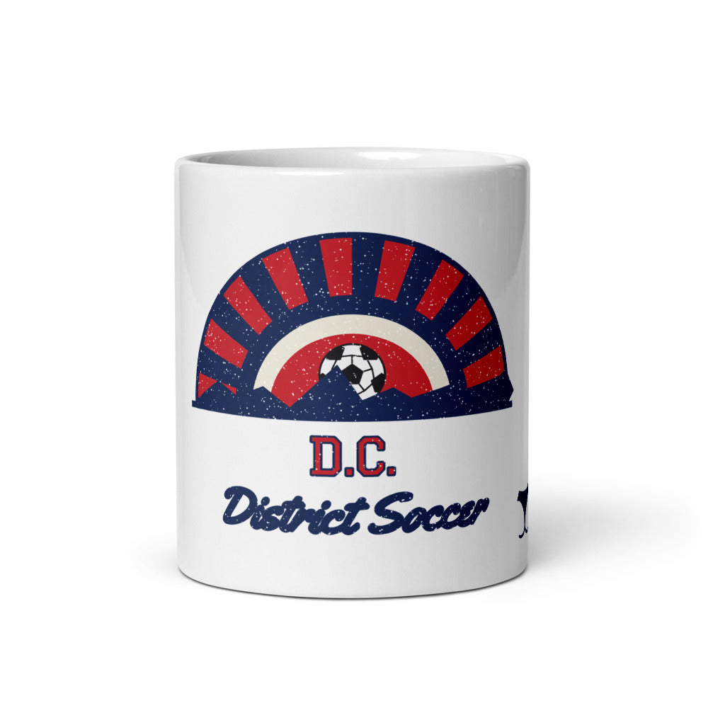 D.C. District Soccer Mug, white ceramic mug with the design printed, front view
