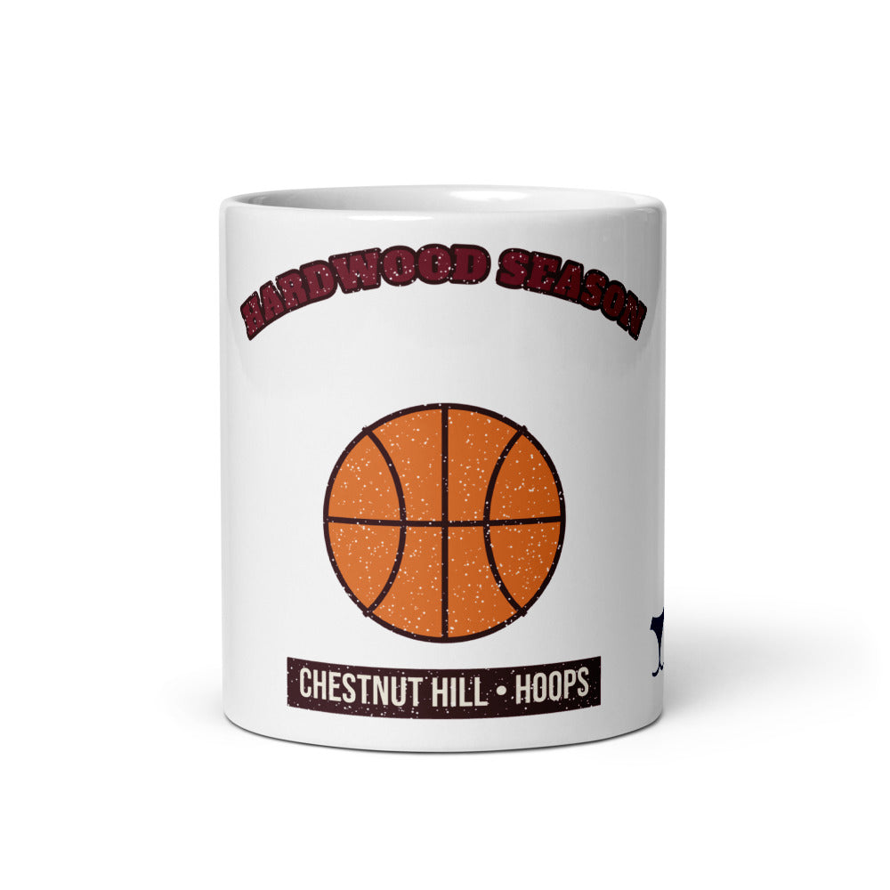 Chestnut Hill Hardwood Season Mug, white ceramic mug with the design printed, front view