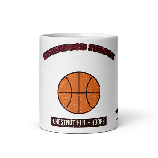 Chestnut Hill Hardwood Season Mug, white ceramic mug with the design printed, front view