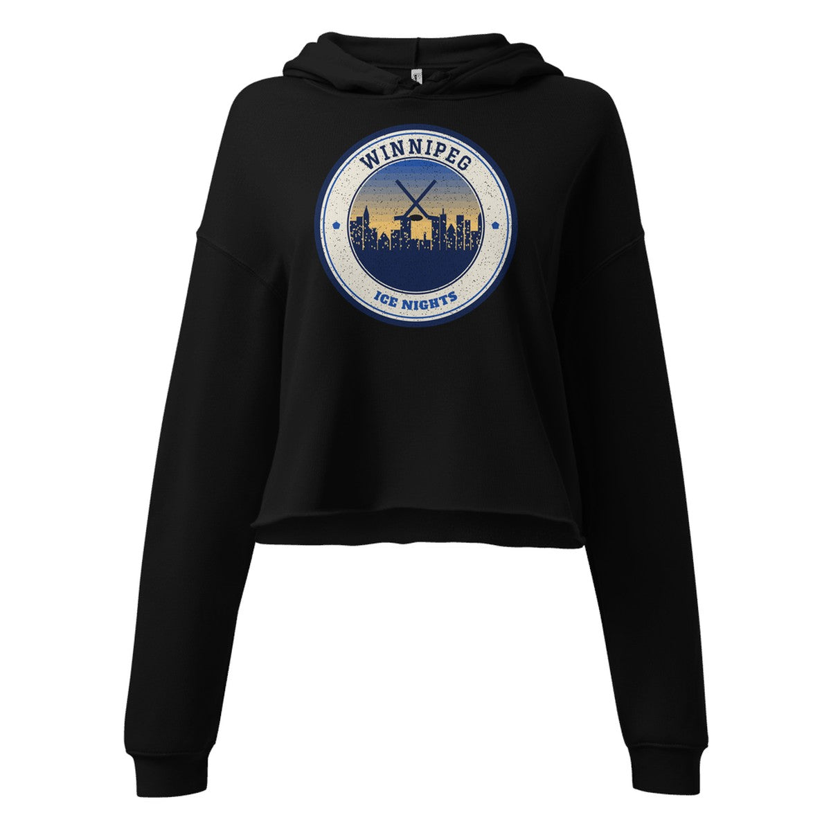 Women's Winnipeg Ice Nights Cropped Hoodie in Black, front view