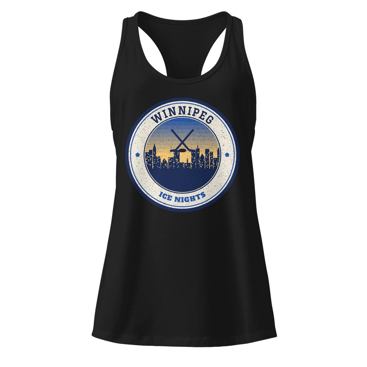 Women's Winnipeg Ice Nights Racerback Tank in Black, front view
