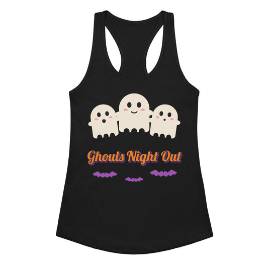 Women's Ghouls Night Out Racerback Tank in black, design printed on the front, front view
