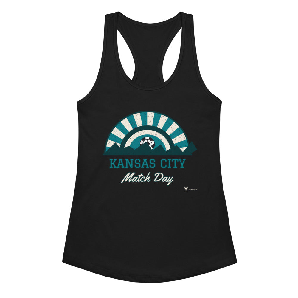 Women's Kansas City Match Day Racerback Tank in black, design printed on the front, front view