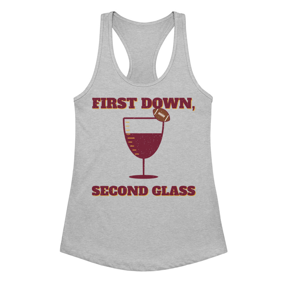 Women's First Down, Second Glass Racerback Tank in heather gray, front view