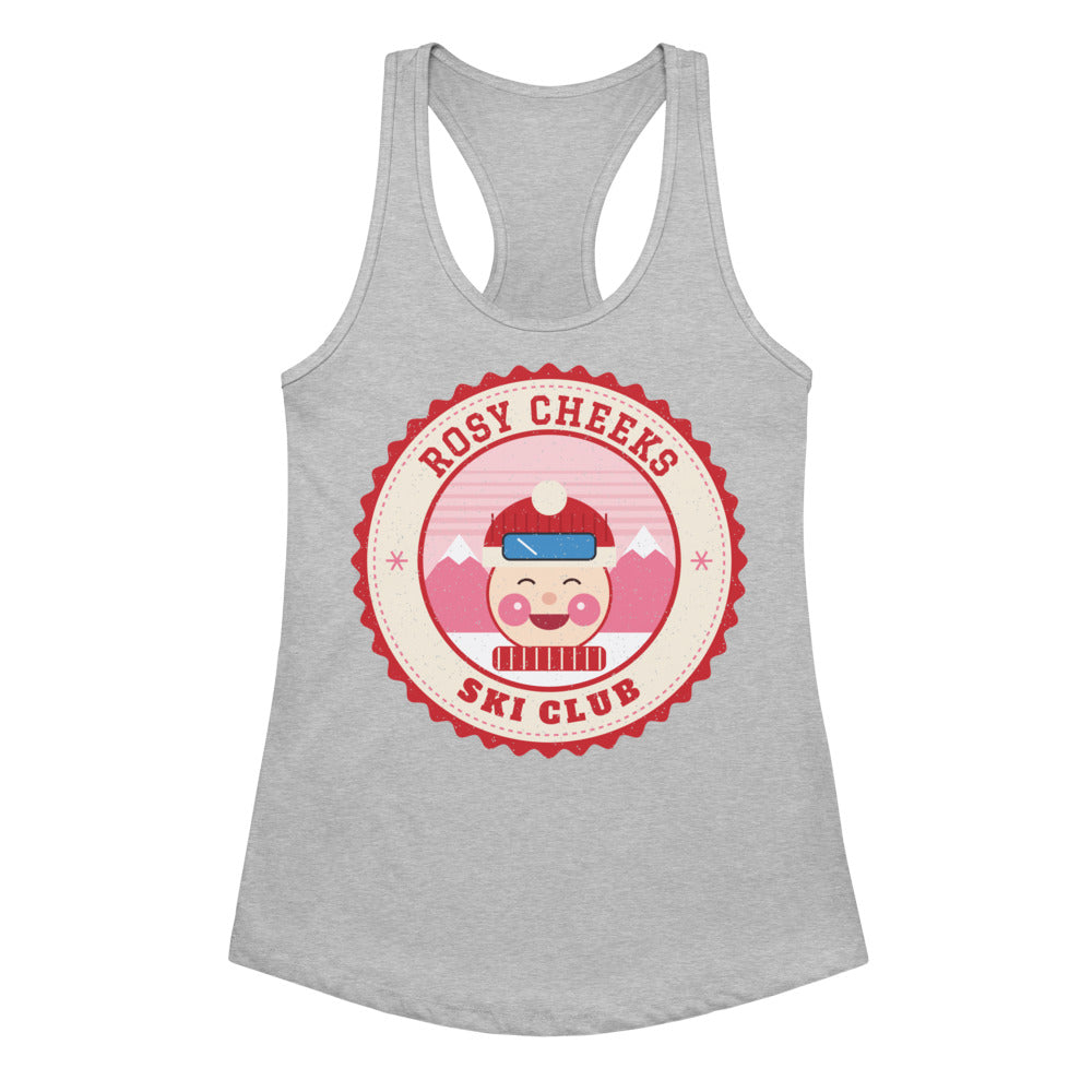 Women's Rosy Cheeks Ski Club Racerback Tank in heather gray, front view