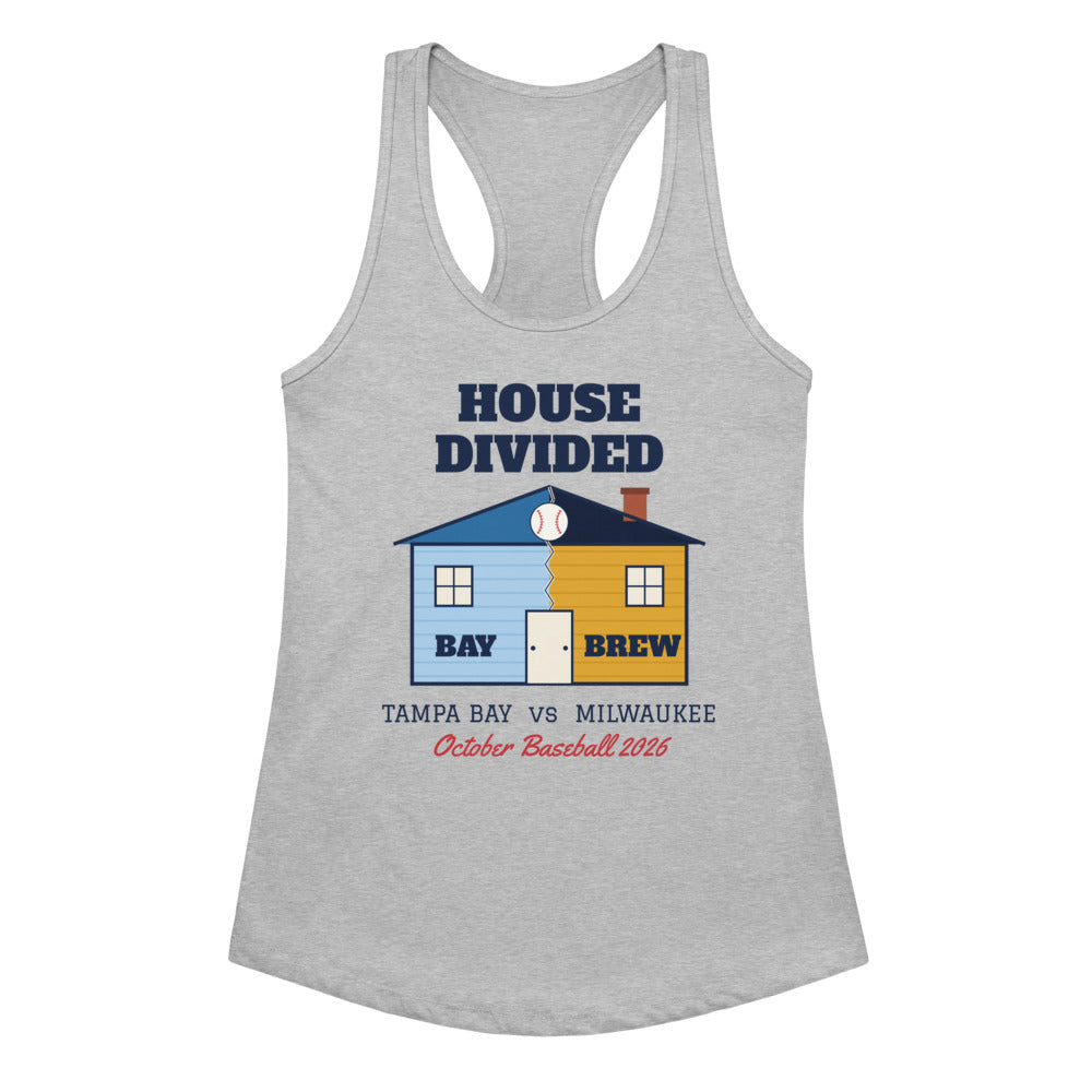 Women's House Divided Tampa Bay vs Milwaukee Racerback Tank in heather gray, front view