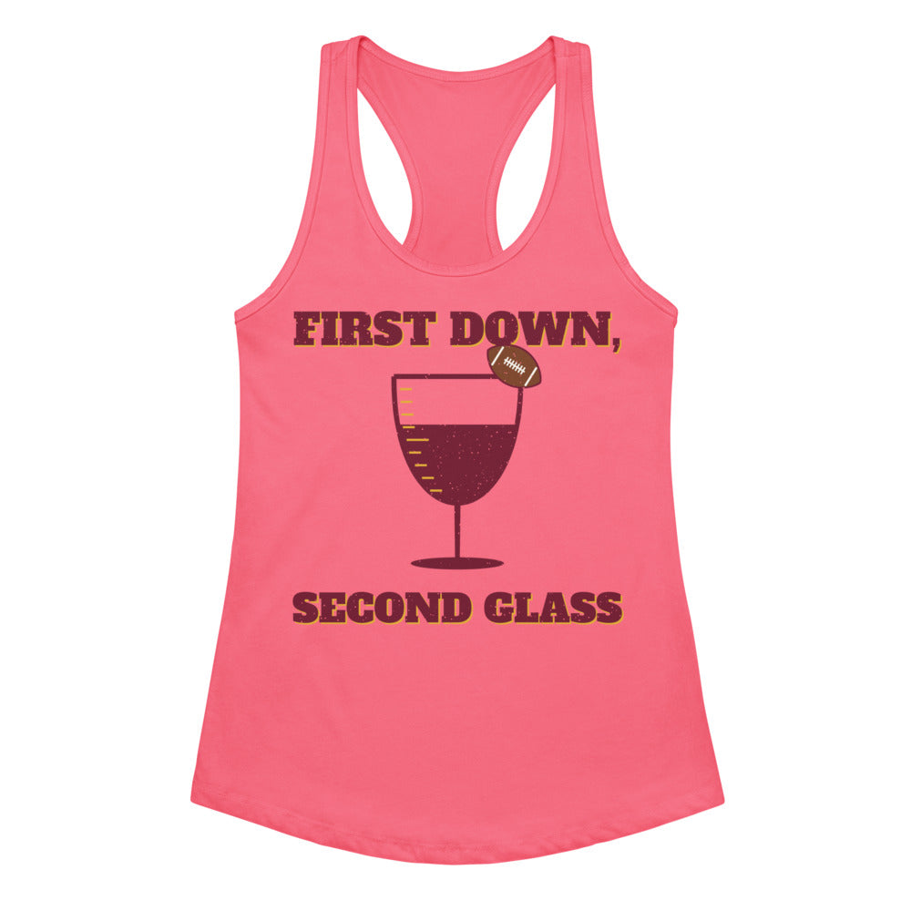Women's First Down, Second Glass Racerback Tank in hot pink, front view