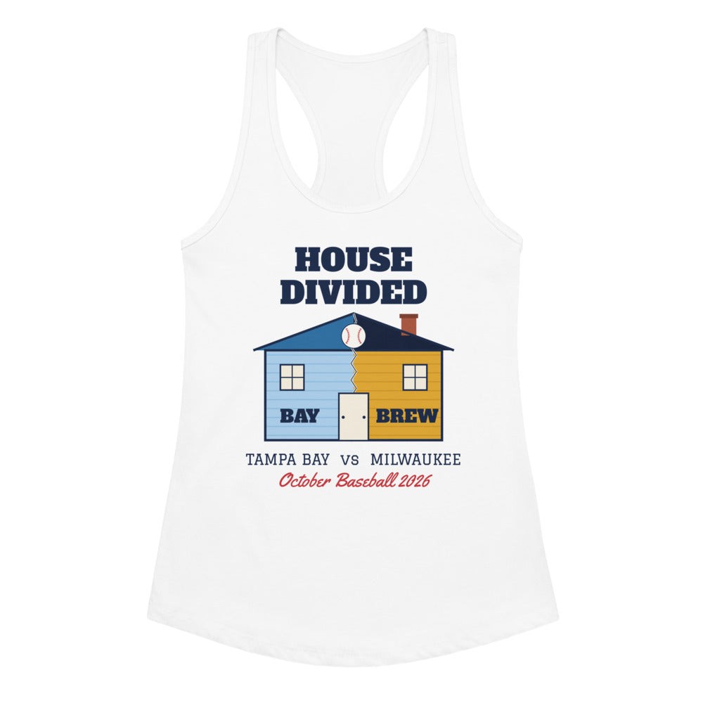 Women's House Divided Tampa Bay vs Milwaukee Racerback Tank in white, front view