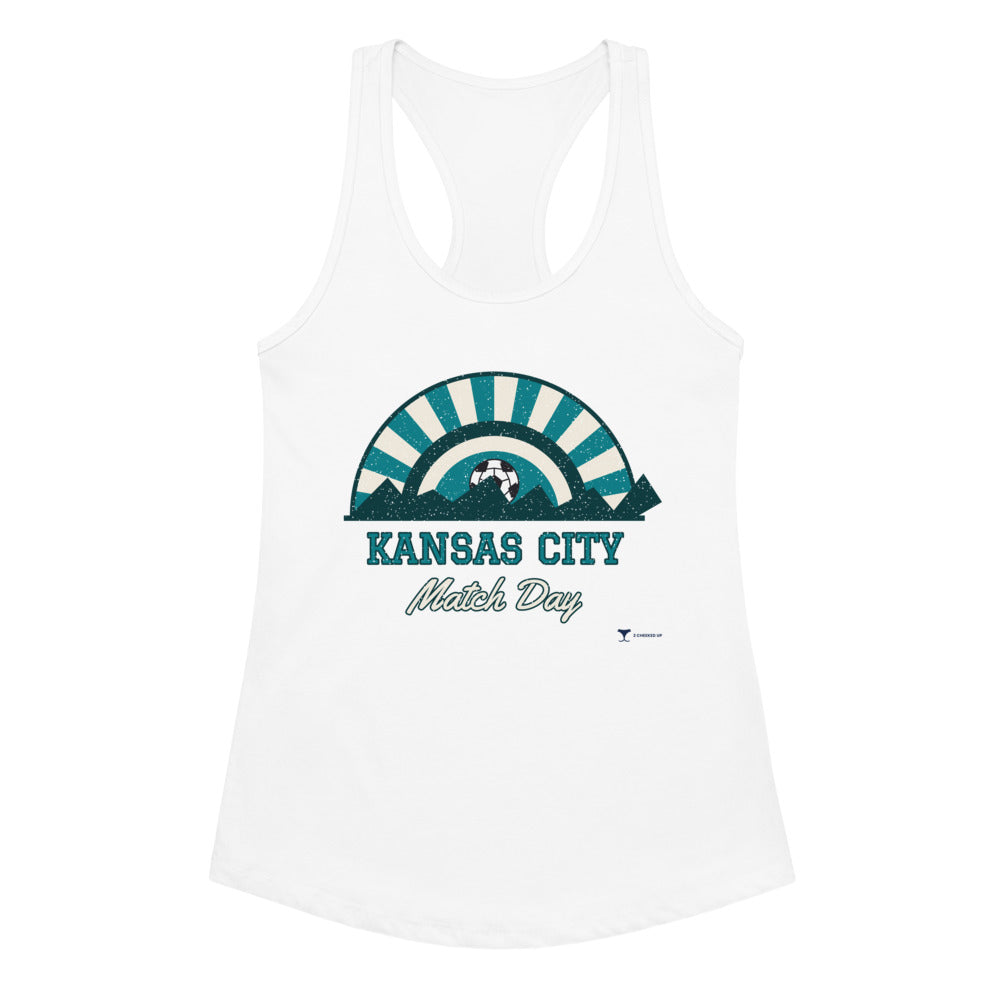 Women's Kansas City Match Day Racerback Tank in white, design printed on the front, front view