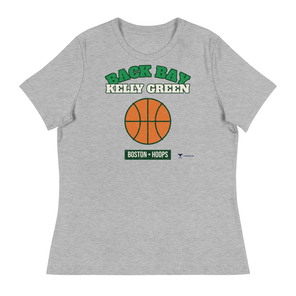Women's Back Bay Kelly Green Hoops Tee in athletic heather, front