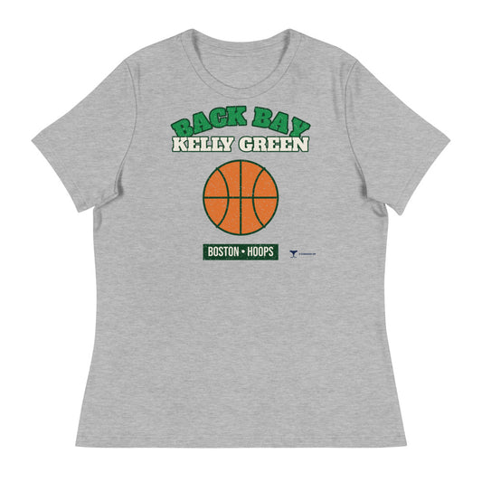 Women's Back Bay Kelly Green Hoops Tee in athletic heather, front