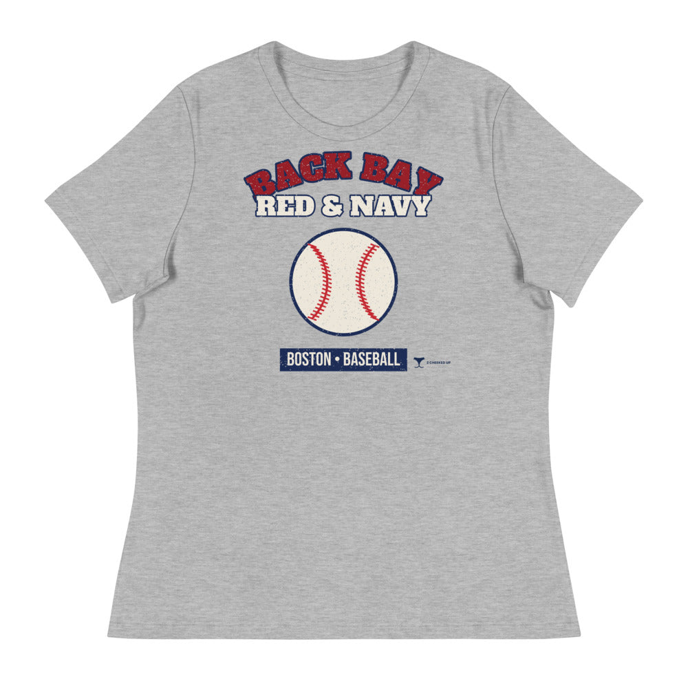 Women's Back Bay Red & Navy Baseball Tee in athletic heather, front