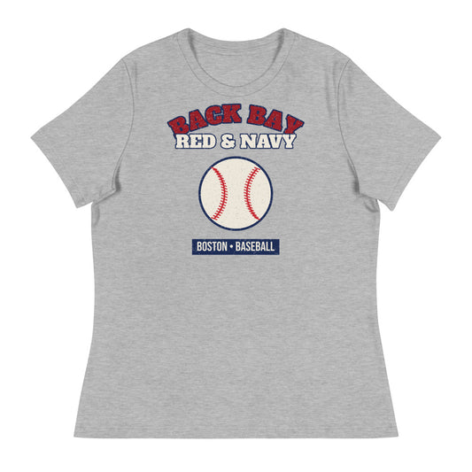 Women's Back Bay Red & Navy Baseball Tee in athletic heather, front