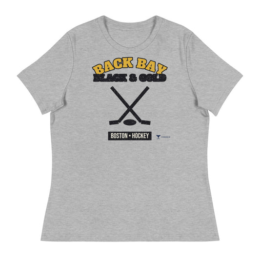 Women's Back Bay Black & Gold Hockey Tee in athletic heather, front