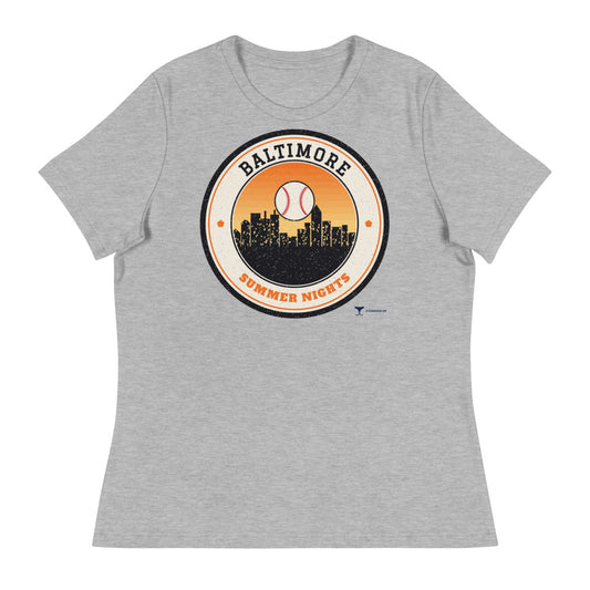 Women's Baltimore Summer Nights Ballpark Tee in athletic heather, front
