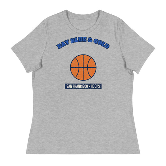 Women's Bay Blue & Gold Hoops Tee in athletic heather, front