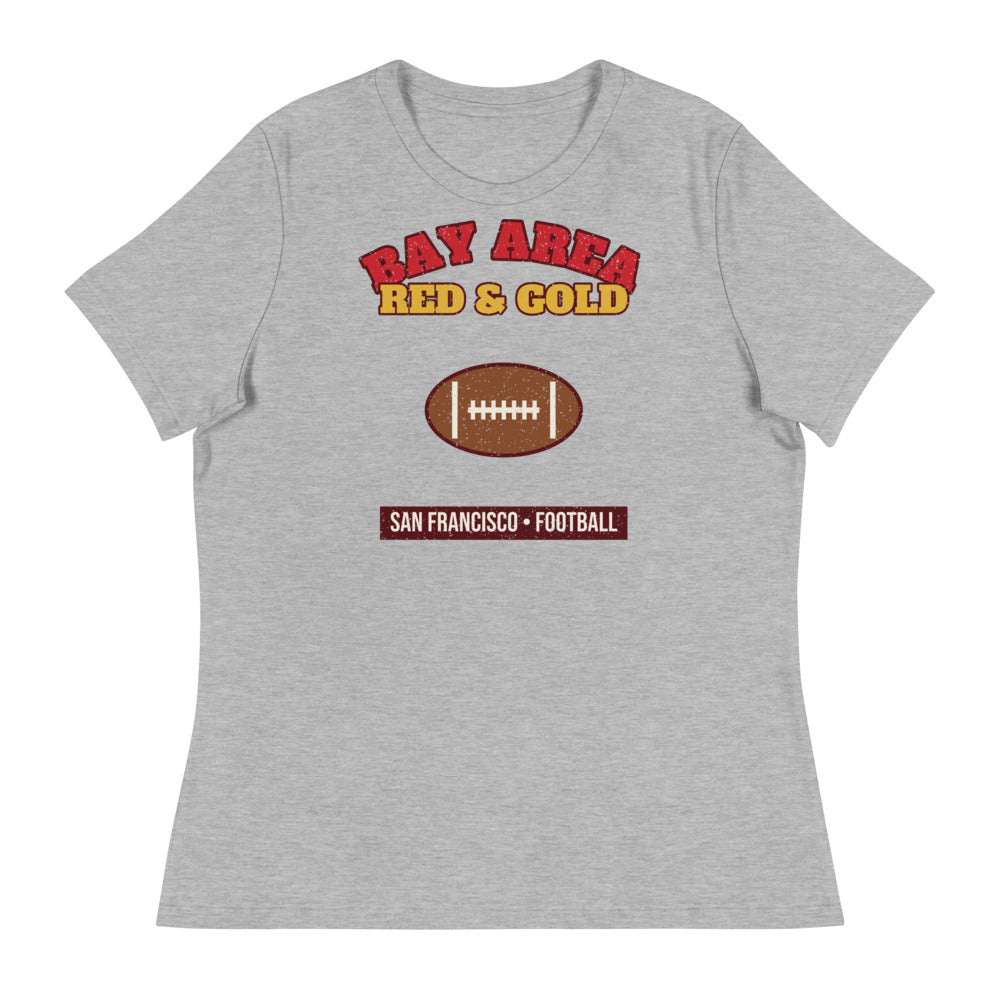 Women's Bay Area Red & Gold Football Tee in athletic heather, front