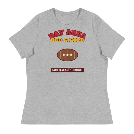 Women's Bay Area Red & Gold Football Tee in athletic heather, front