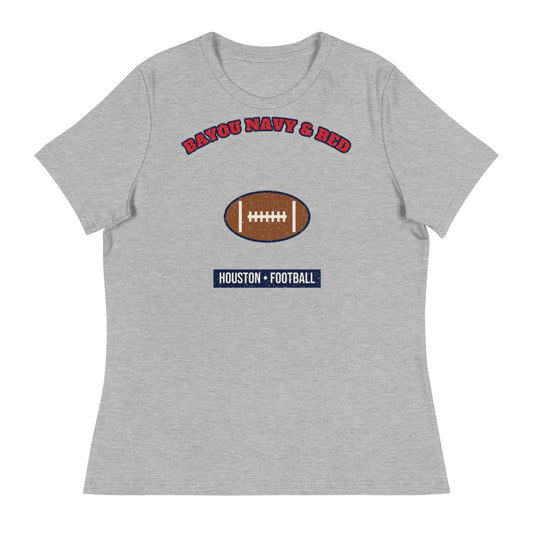Women's Bayou Navy & Red Football Tee in athletic heather, front