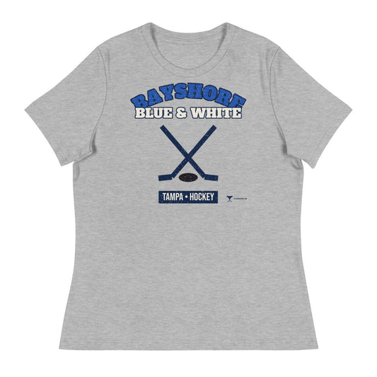Women's Bayshore Blue & White Hockey Tee in athletic heather, front