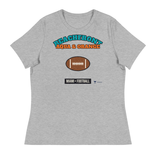 Women's Beachfront Aqua & Orange Football Tee in athletic heather, front