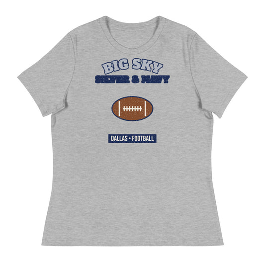 Women's Big Sky Silver & Navy Football Tee in athletic heather, front