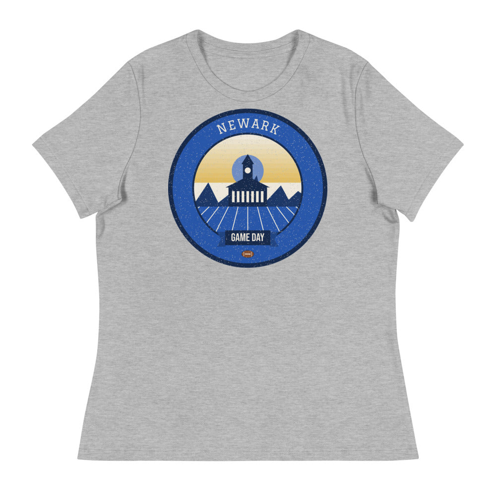 Women's Blue & Gold Colonial Brick Game Day Tee in athletic heather, front