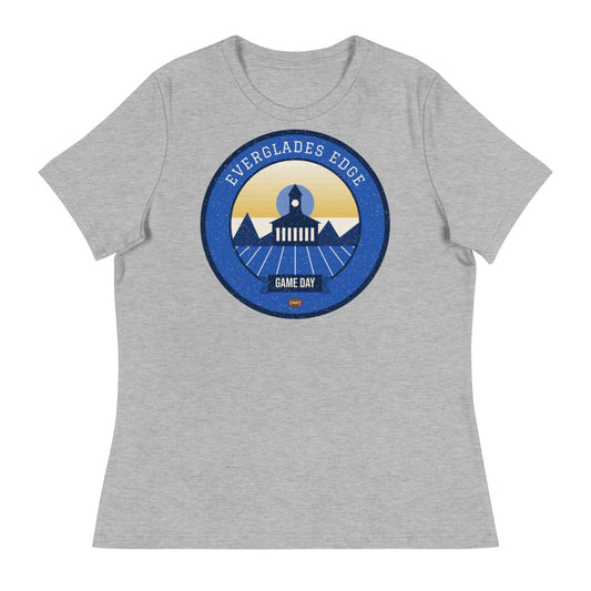 Women's Blue & Gold Glades Game Day Tee in athletic heather, front