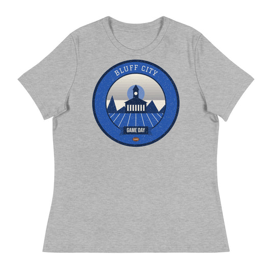 Women's Blue & Gray Bluff City Game Day Tee in athletic heather, front