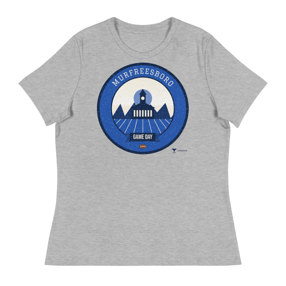 Women's Blue & White Stones River Game Day Tee in athletic heather, front