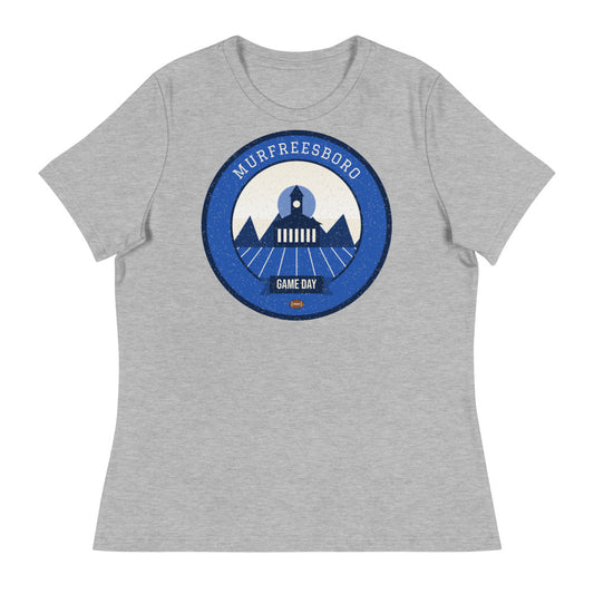 Women's Blue & White Stones River Game Day Tee in athletic heather, front